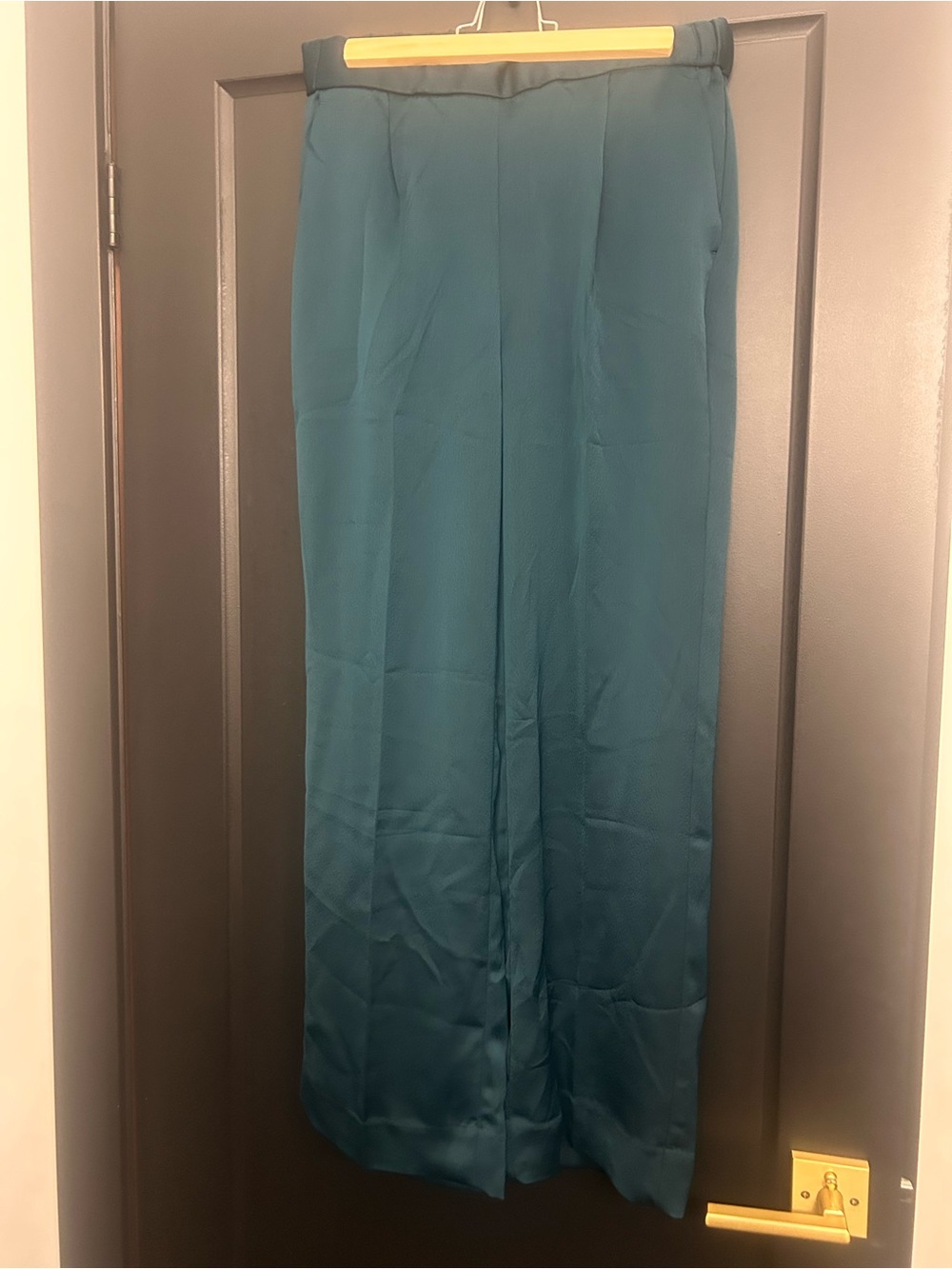 Teal Wide-Leg Satin Pants